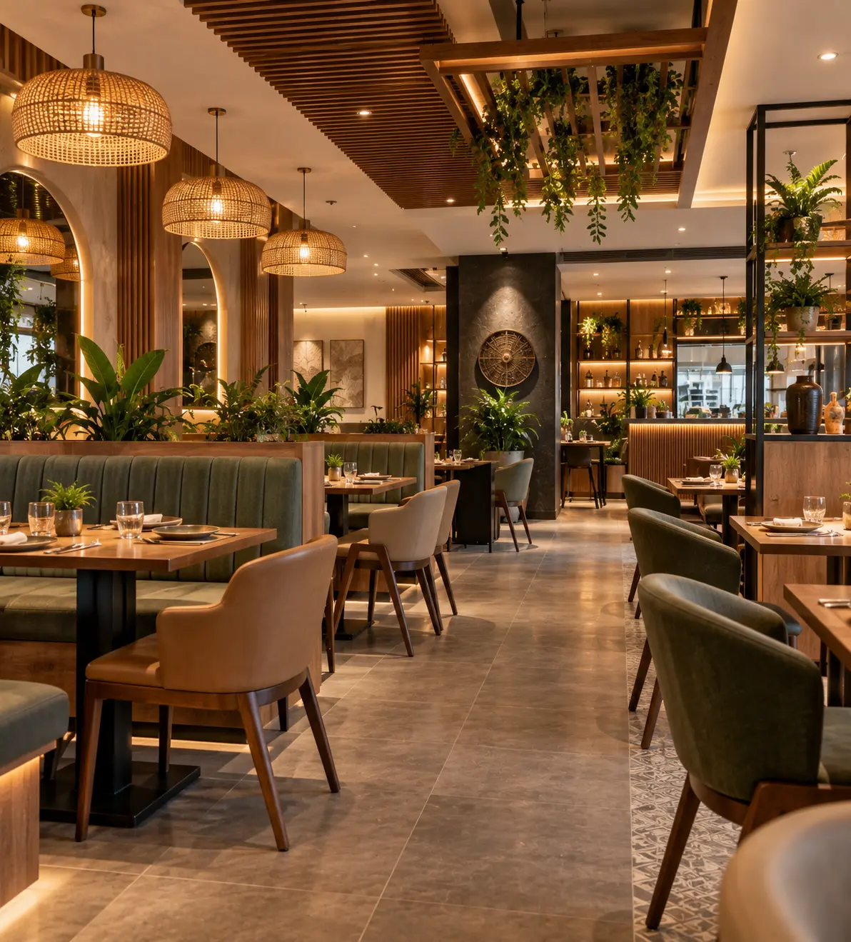 Restaurant interiors in Coimbatore with modern dining and functional interior design