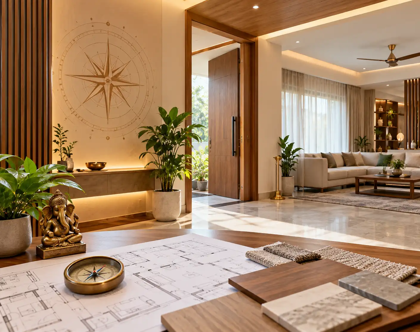 Vastu-inspired interior design with balanced space planning